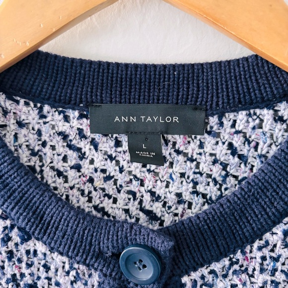 Ann Taylor Purple Navy Button Up Tweed Cardigan Jacket Large Formal Business Top - Picture 4 of 7